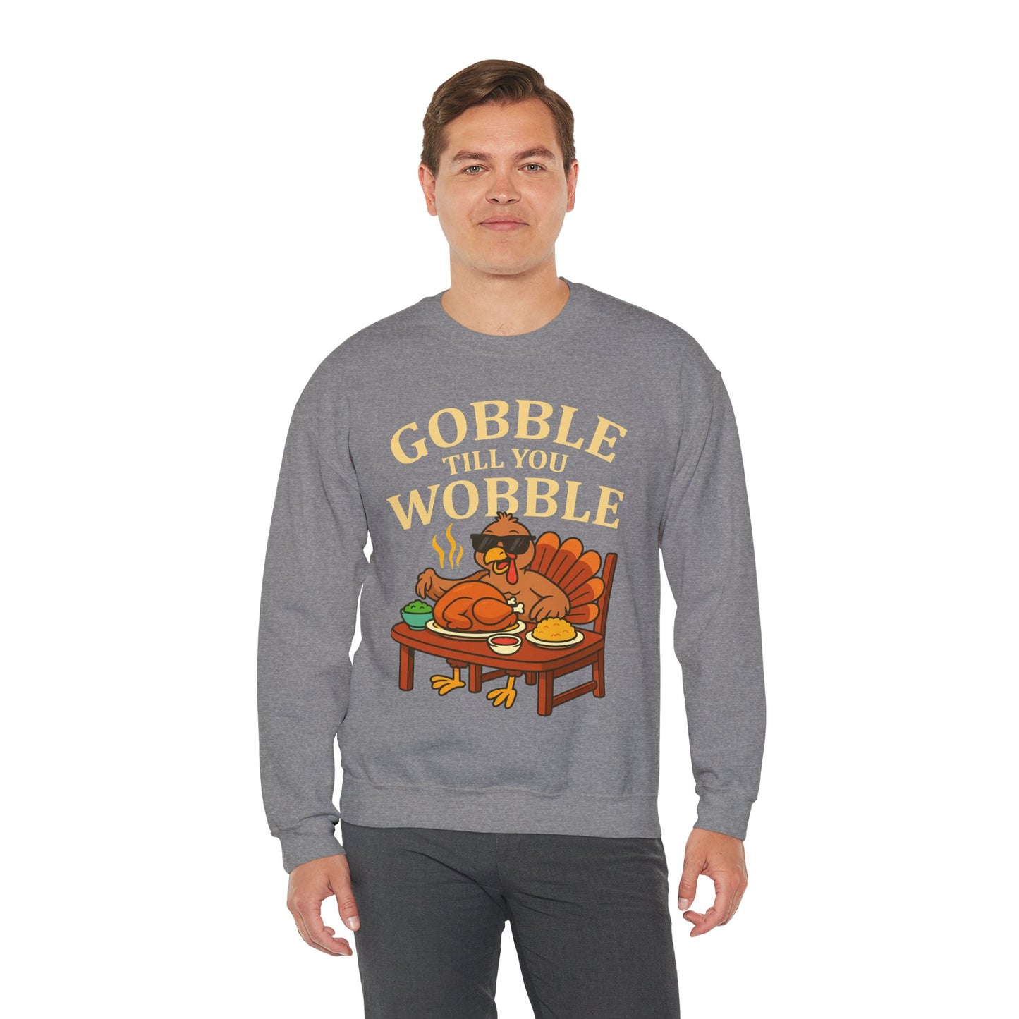 Gobble Till You Wobble Sweatshirt, Thanksgiving Unisex Crewneck, Funny Fall Apparel, Cozy Holiday Gift, Turkey Lover Sweater