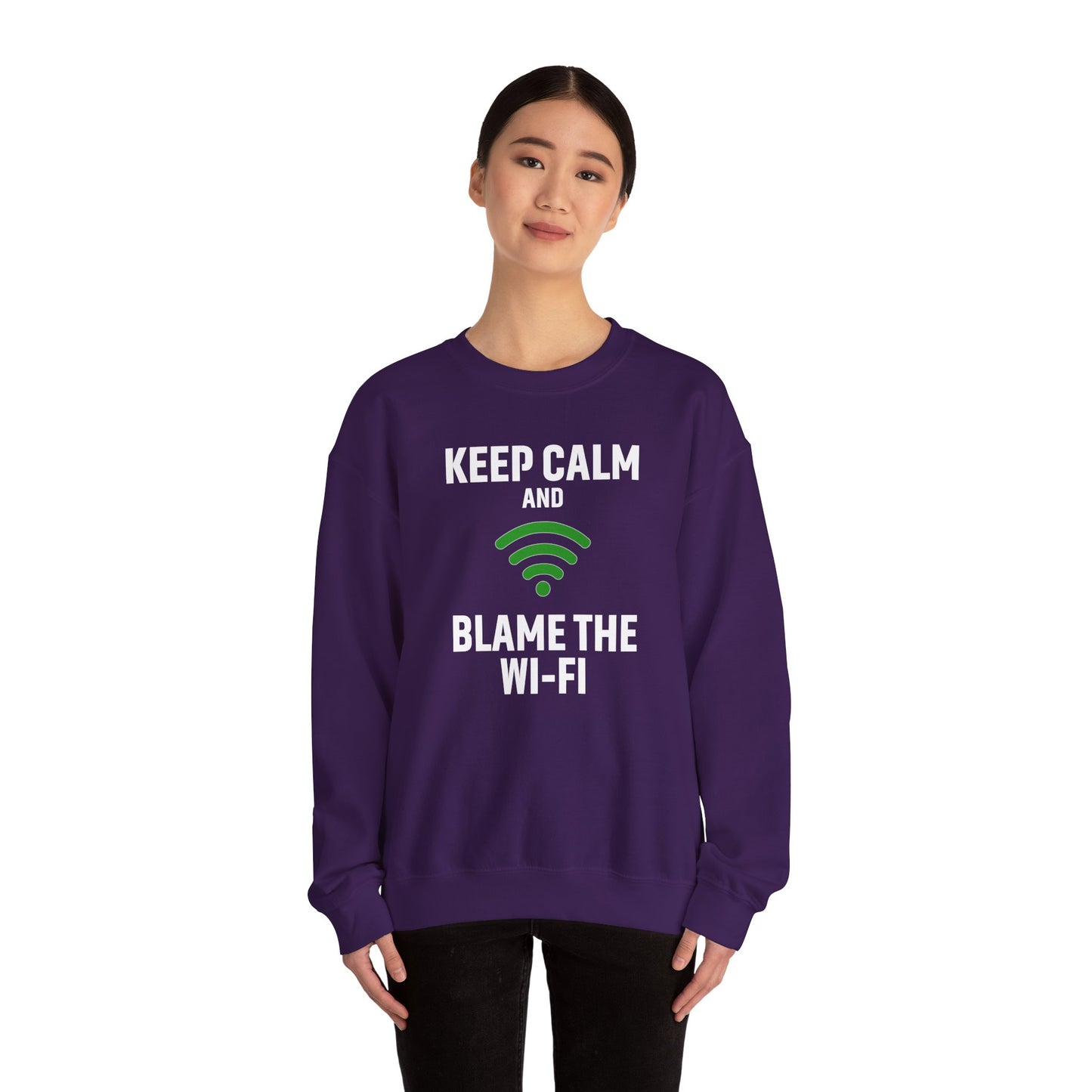 Keep Calm Blame the Wi-Fi Crewneck Sweatshirt | Funny Sweatshirt, Gift for Tech Lovers, Cozy Sweater for Home, Office Gift
