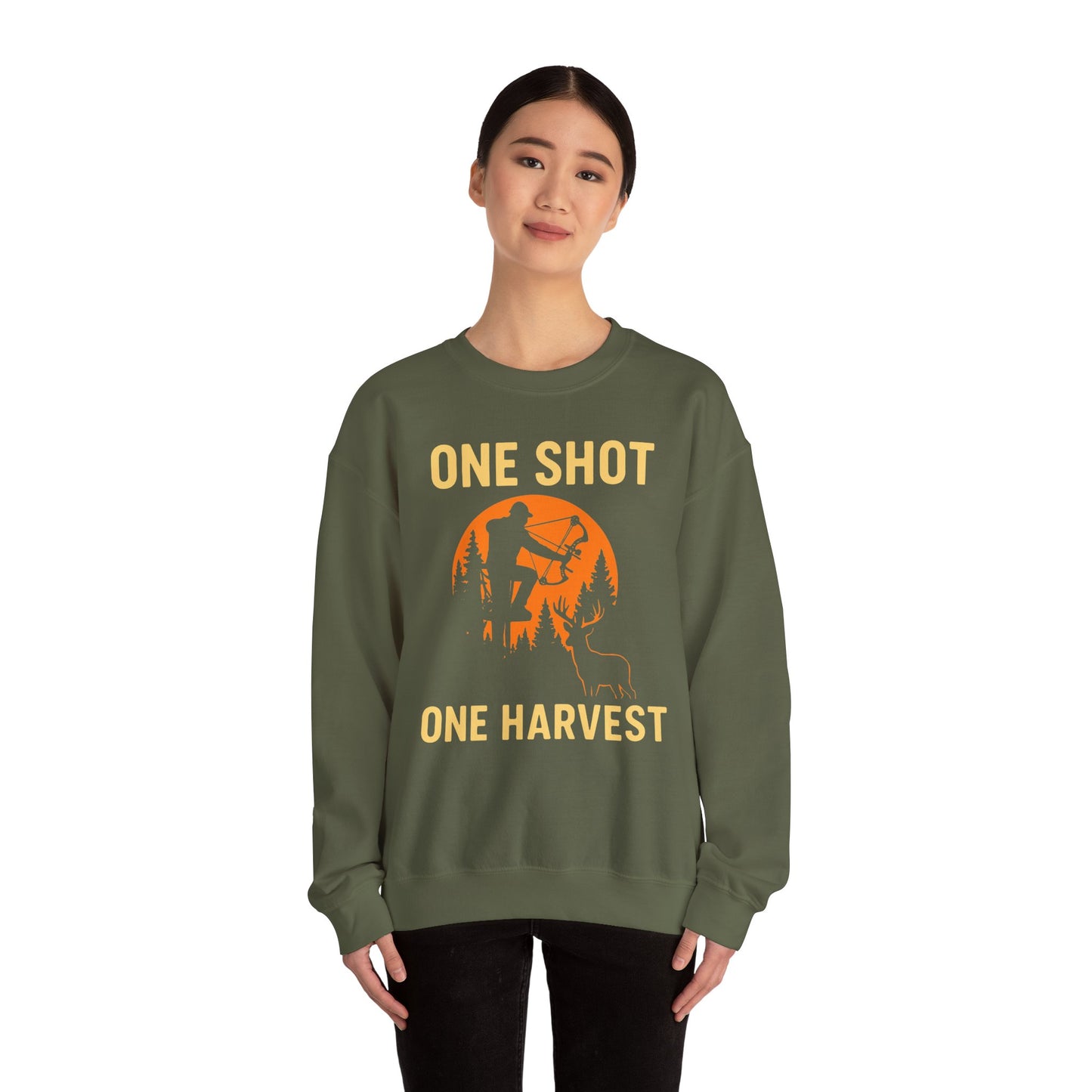 Hunting Crewneck Sweatshirt, One Shot One Harvest Sweatshirt, Gift for Hunters, Outdoor Apparel, Fall Outfit, Harvest Season Sweatshirt