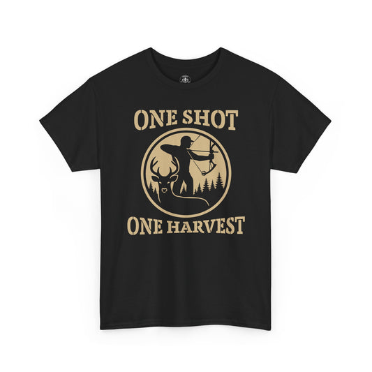 Hunting Tee, One Shot One Harvest Unisex Heavy Cotton Shirt, Outdoor Adventure Wear, Gift for Hunters, Camping Apparel, Fall Sportswear