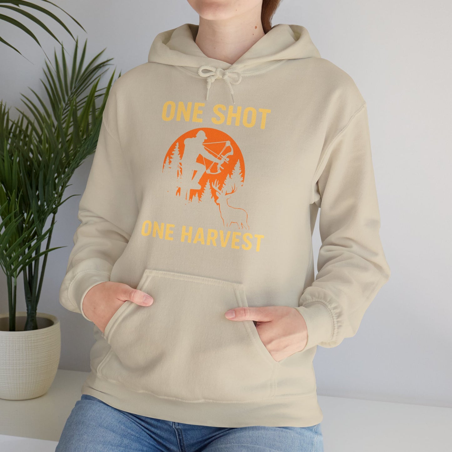 Hunting Theme Unisex Hoodie, One Shot One Harvest, Fall Apparel, Outdoor Gear, Gift for Hunters, Cozy Hoodie