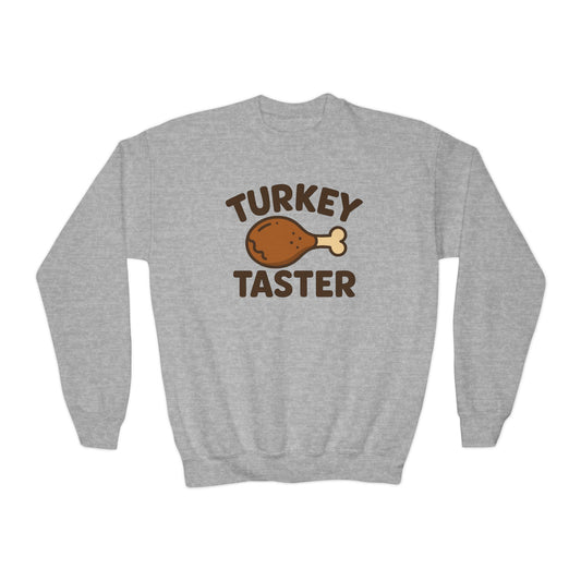 Turkey Taster Youth Crewneck Sweatshirt, Thanksgiving Gift, Kids Sweatshirt, Fall Apparel, Family Dinner Outfit, Turkey Lover Shirt