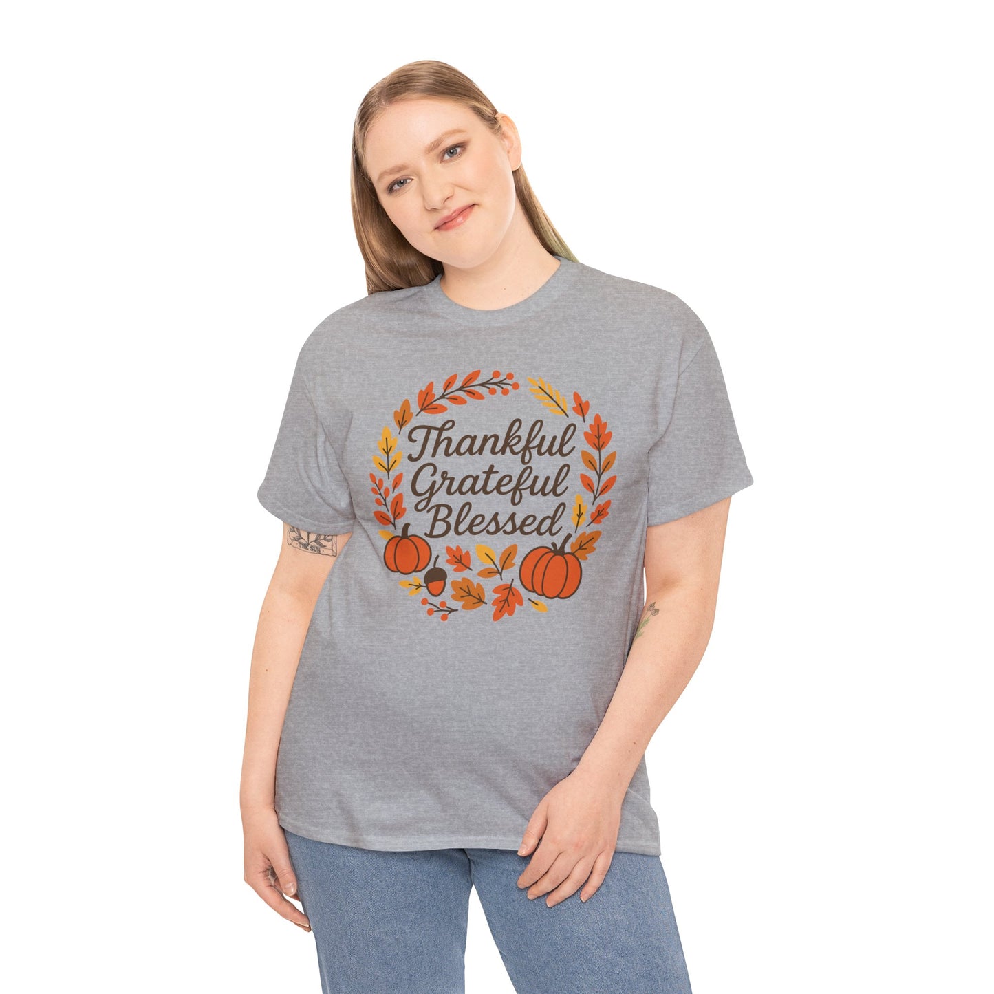 Thankful Grateful Blessed Tee, Fall T-Shirt, Thanksgiving Gift, Autumn Apparel, Unisex Graphic Tee