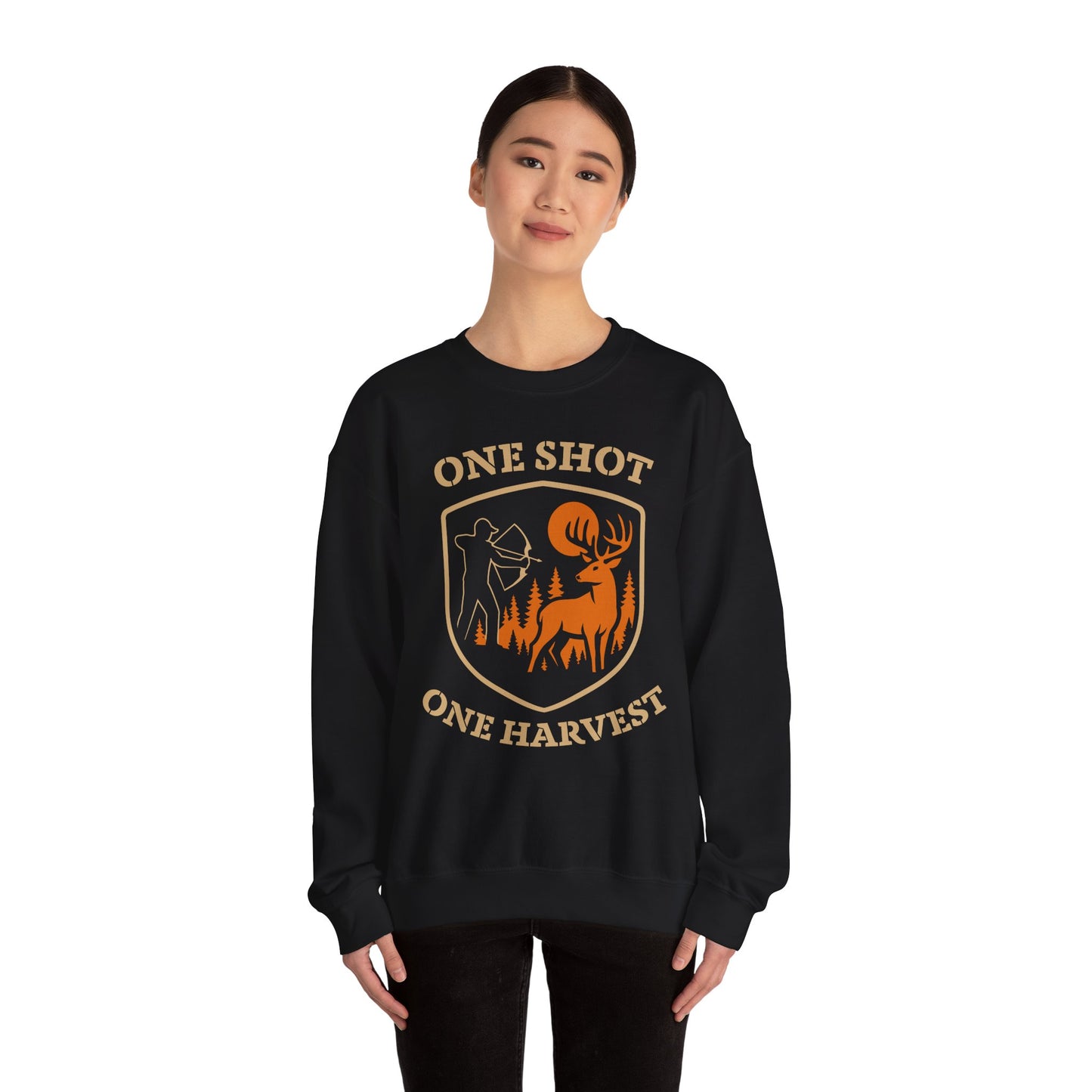 Outdoor Hunting Sweatshirt, Perfect for Hunters, One Shot One Harvest Gift, Cozy Fall Apparel, Classic Crewneck