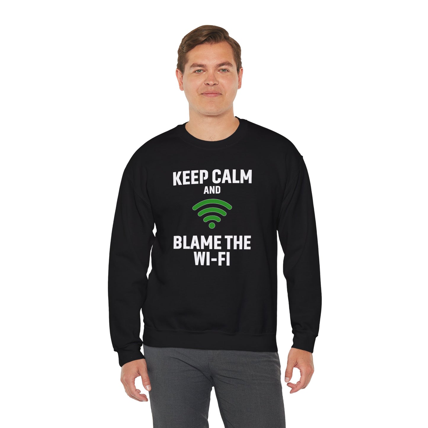 Keep Calm Blame the Wi-Fi Crewneck Sweatshirt | Funny Sweatshirt, Gift for Tech Lovers, Cozy Sweater for Home, Office Gift