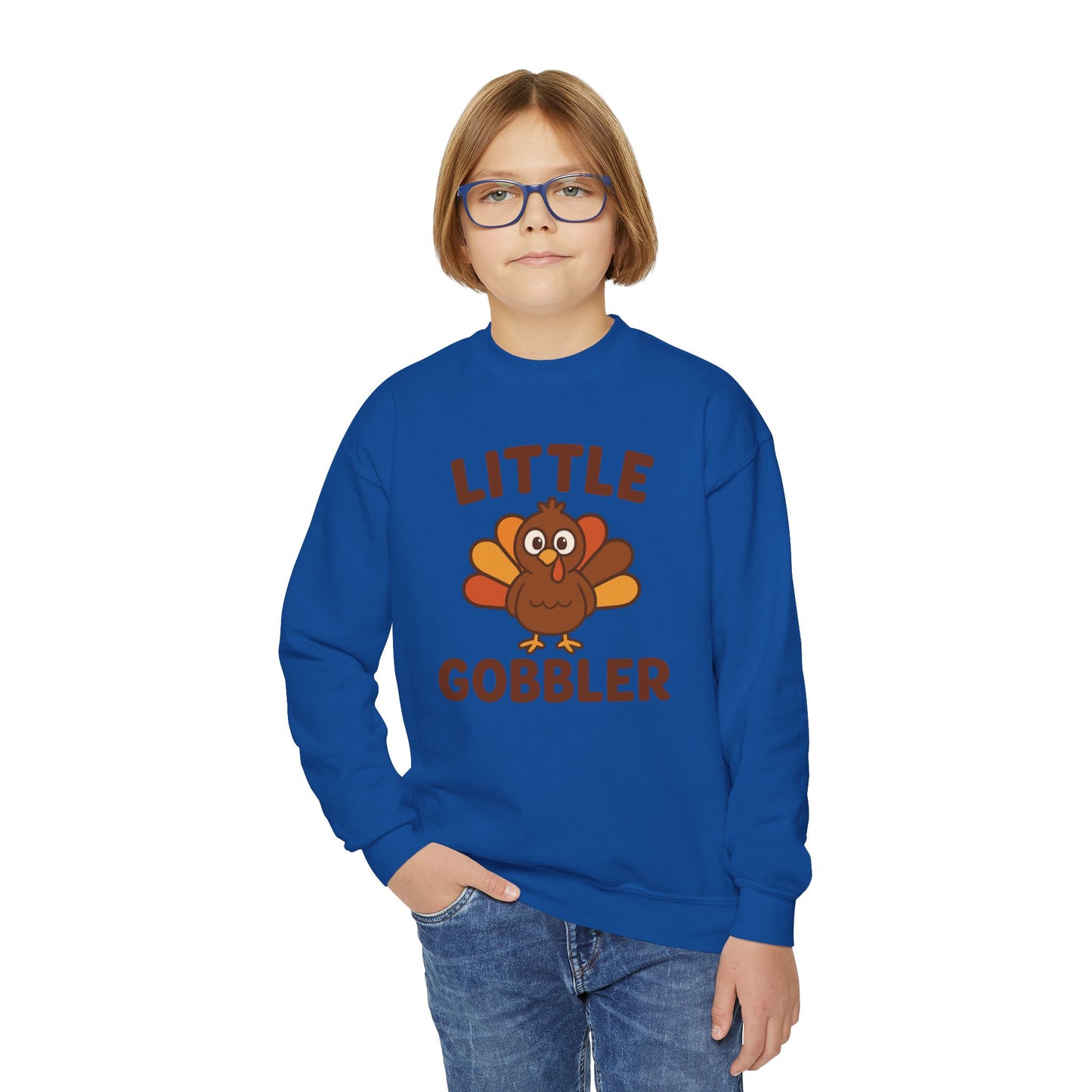 Youth Little Gobbler Crewneck Sweatshirt for Thanksgiving, Cute Holiday Gift for Kids, Thanksgiving Sweater, Kids Fall Fashion