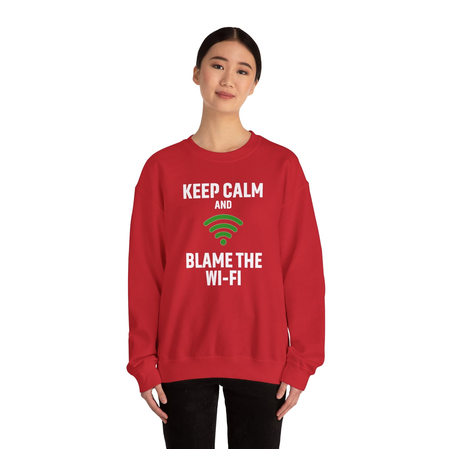 Keep Calm Blame the Wi-Fi Crewneck Sweatshirt | Funny Sweatshirt, Gift for Tech Lovers, Cozy Sweater for Home, Office Gift