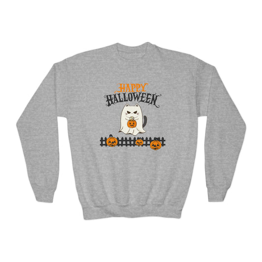 Happy Halloween Youth Sweatshirt, Cozy Kids Crewneck for Halloween, Pumpkin Design, Fall Fashion, Trick or Treat, Children's Sweater