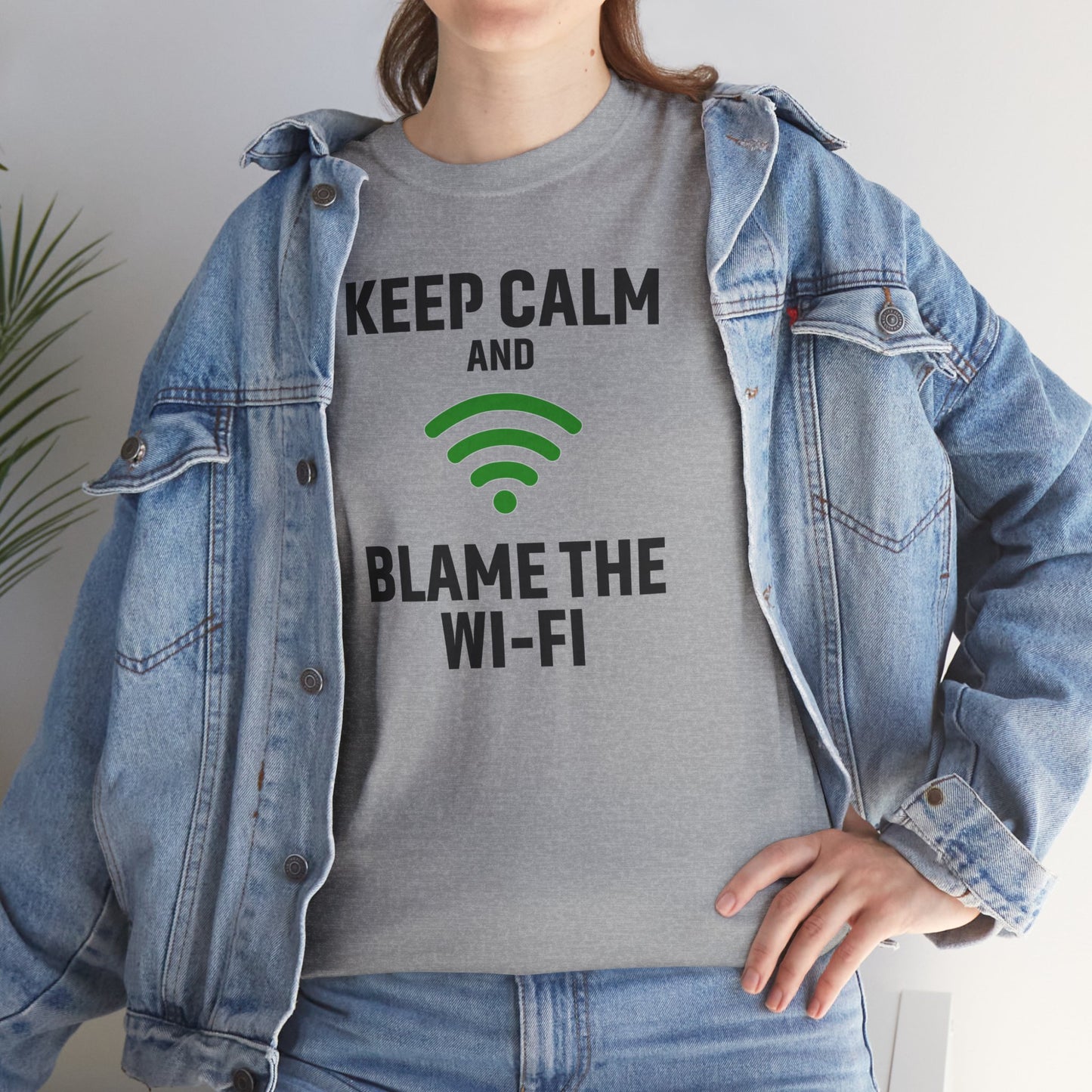 Keep Calm Blame the Wi-Fi Tee | Unisex Heavy Cotton Shirt for Tech Lovers, Funny Office Gift, Internet Humor Apparel, Casual Wear
