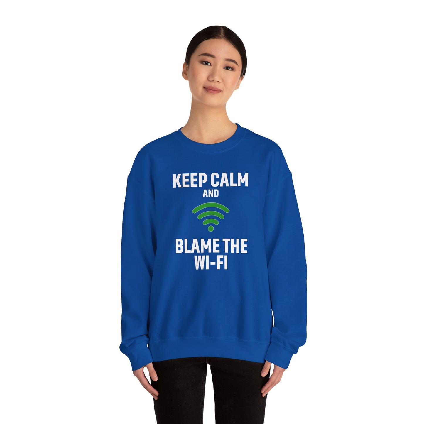 Keep Calm Blame the Wi-Fi Crewneck Sweatshirt | Funny Sweatshirt, Gift for Tech Lovers, Cozy Sweater for Home, Office Gift