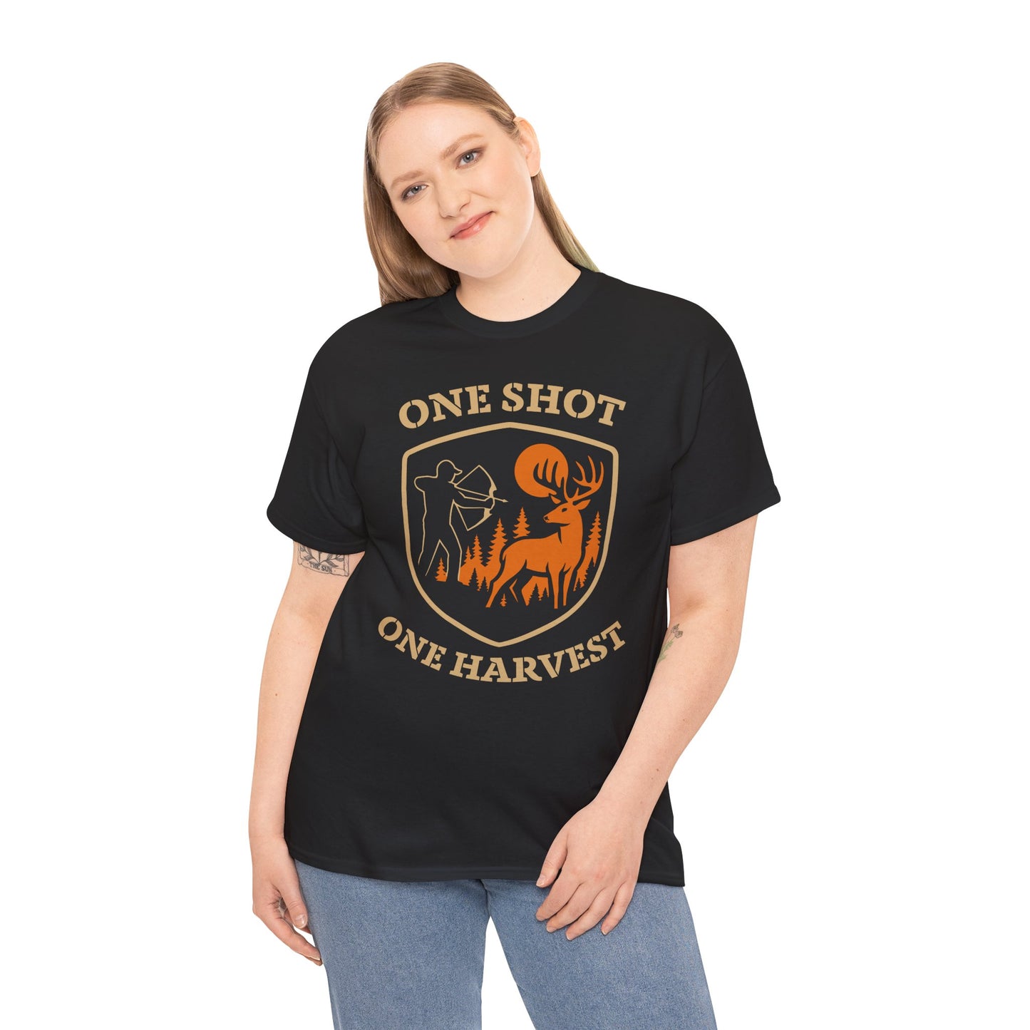 Hunting Tee Shirt, One Shot One Harvest Graphic Shirt, Outdoor Apparel, Gift for Hunters, Casual Wear, Hunting Season T-Shirt