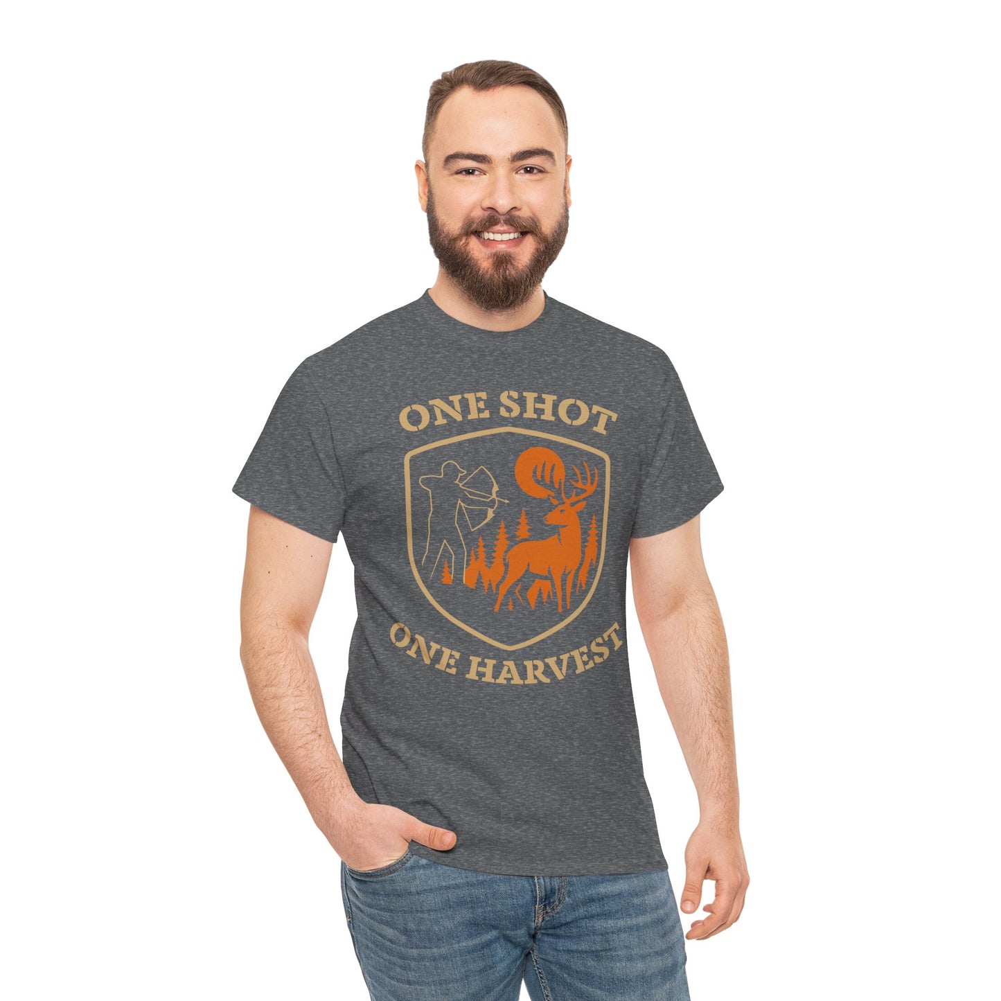 Hunting Tee Shirt, One Shot One Harvest Graphic Shirt, Outdoor Apparel, Gift for Hunters, Casual Wear, Hunting Season T-Shirt