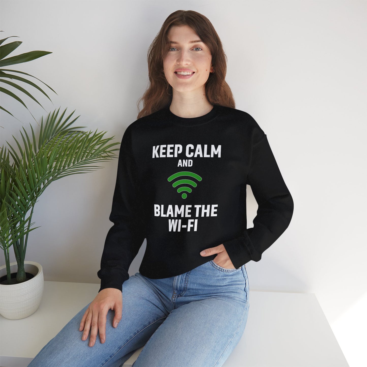 Keep Calm Blame the Wi-Fi Crewneck Sweatshirt | Funny Sweatshirt, Gift for Tech Lovers, Cozy Sweater for Home, Office Gift
