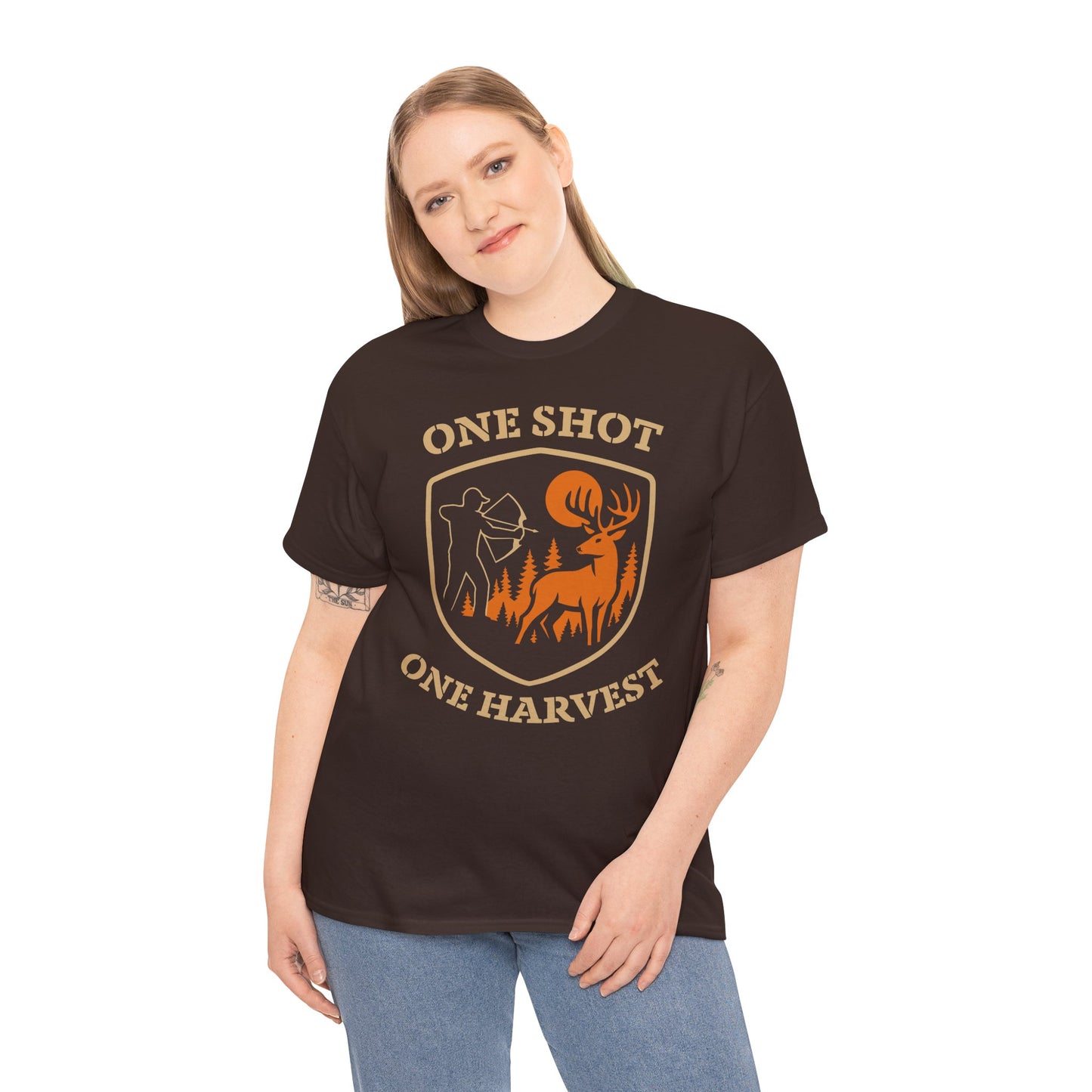 Hunting Tee Shirt, One Shot One Harvest Graphic Shirt, Outdoor Apparel, Gift for Hunters, Casual Wear, Hunting Season T-Shirt