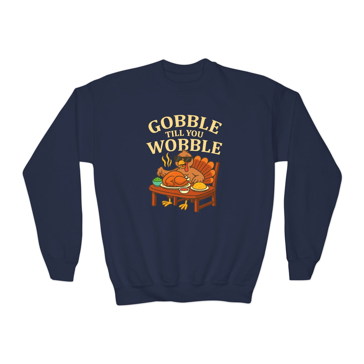 Youth Crewneck Sweatshirt - Gobble Till You Wobble, Thanksgiving Gift, Fall Fashion, Youth Apparel, Cozy Sweater, Holiday Wear