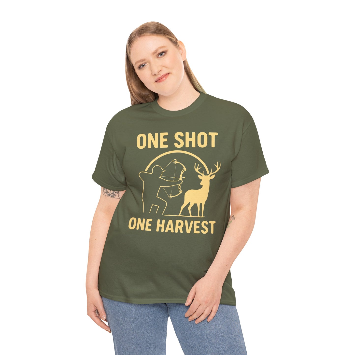 Hunting Enthusiast Tee, One Shot One Harvest T-Shirt, Gift for Hunters, Outdoor Adventure Wear, Casual Nature Lover Apparel