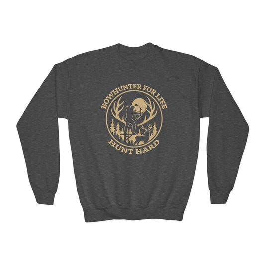 Bowhunter for Life Youth Crewneck Sweatshirt, Cozy Sweatshirt for Young Hunters, Perfect Gift for Kids, Outdoor Adventure Apparel