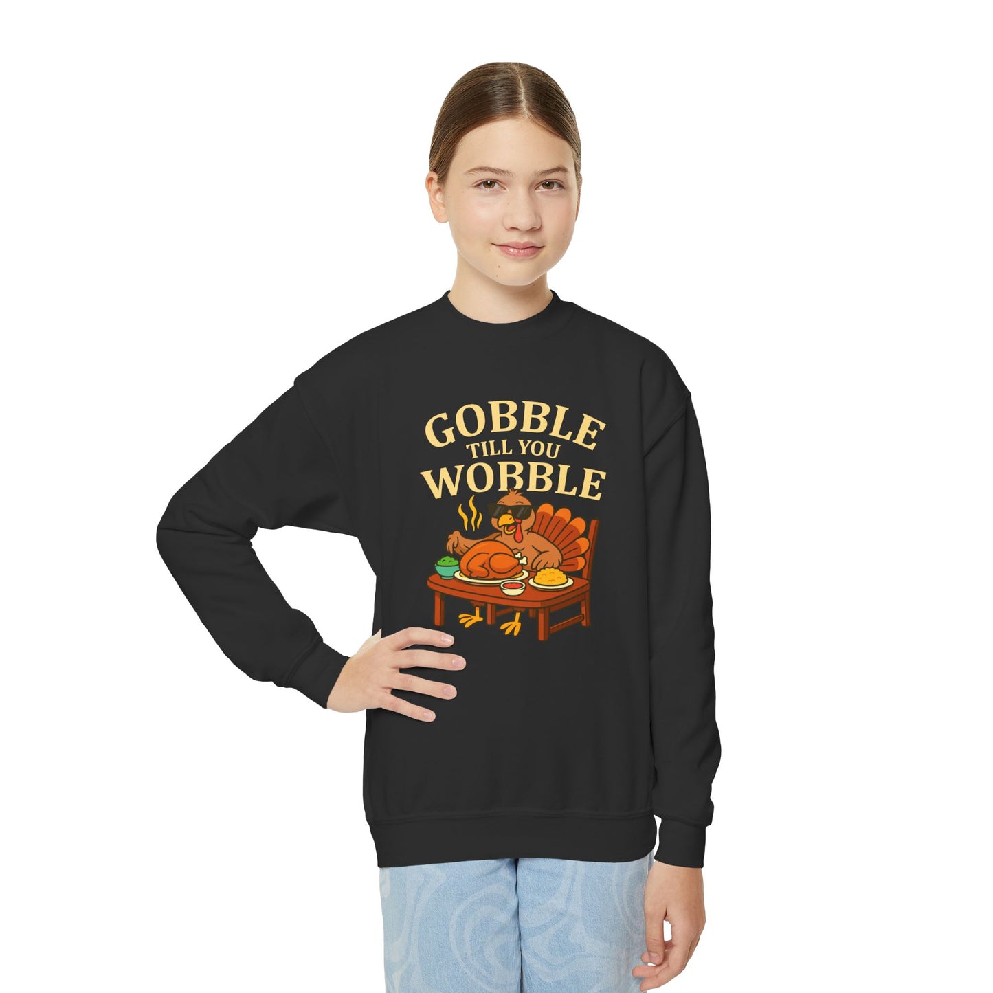 Youth Crewneck Sweatshirt - Gobble Till You Wobble, Thanksgiving Gift, Fall Fashion, Youth Apparel, Cozy Sweater, Holiday Wear