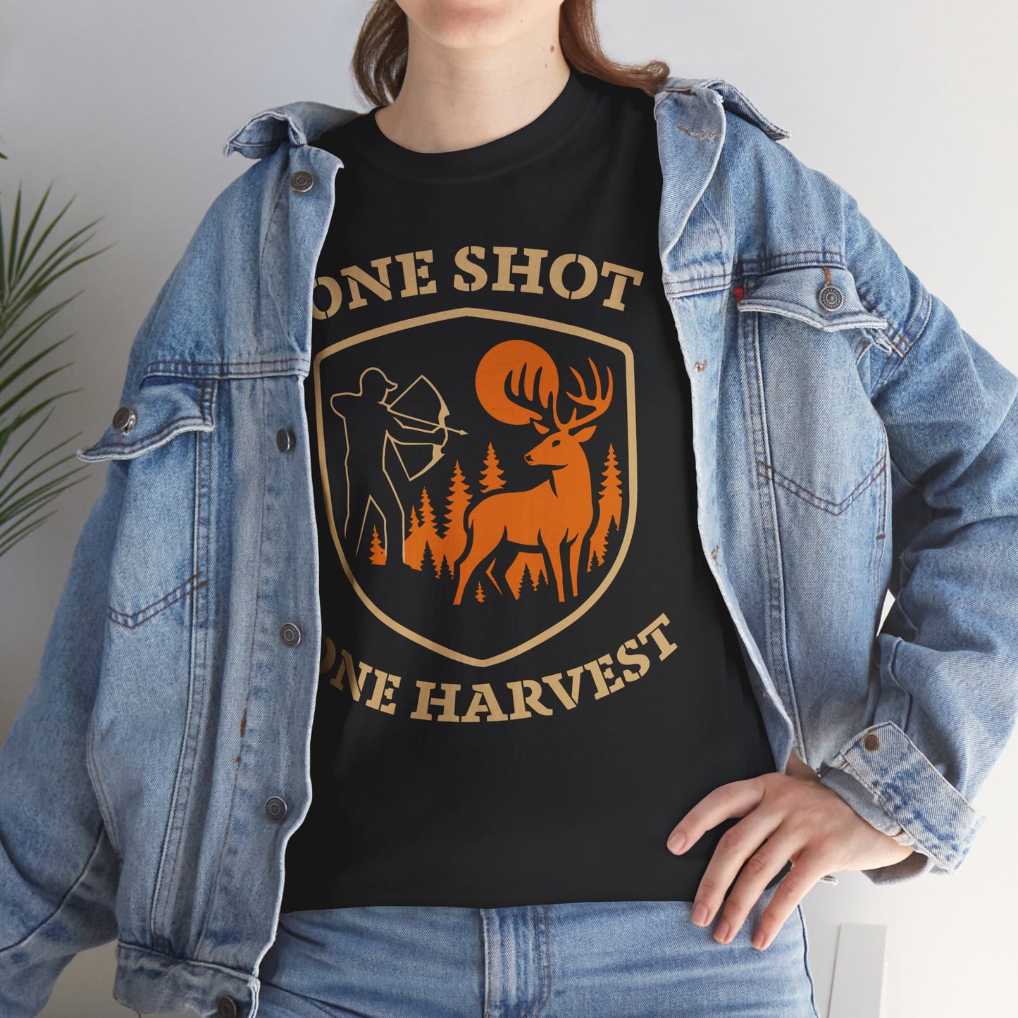 Hunting Tee Shirt, One Shot One Harvest Graphic Shirt, Outdoor Apparel, Gift for Hunters, Casual Wear, Hunting Season T-Shirt