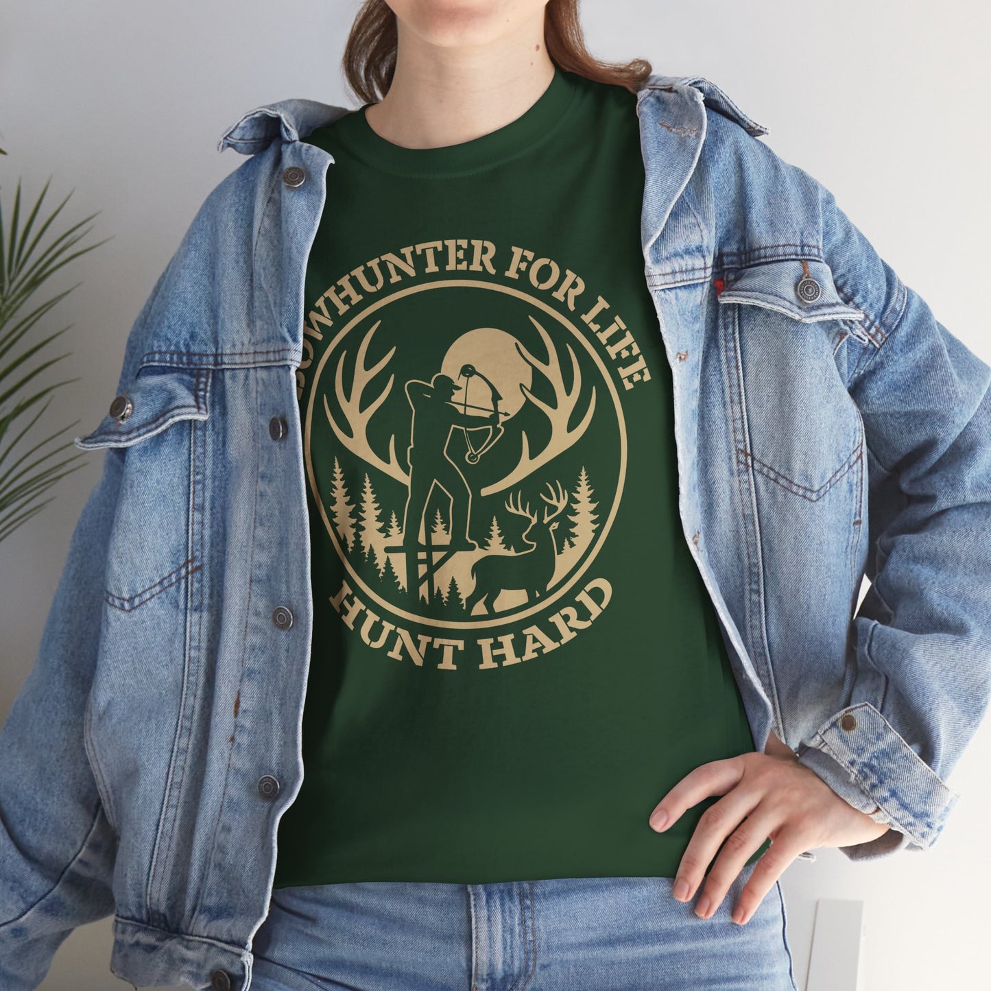 Unisex Heavy Cotton Tee featuring 'Bowhunter for Life - Hunt Hard' Graphic, Perfect for Hunters, Outdoor Enthusiasts