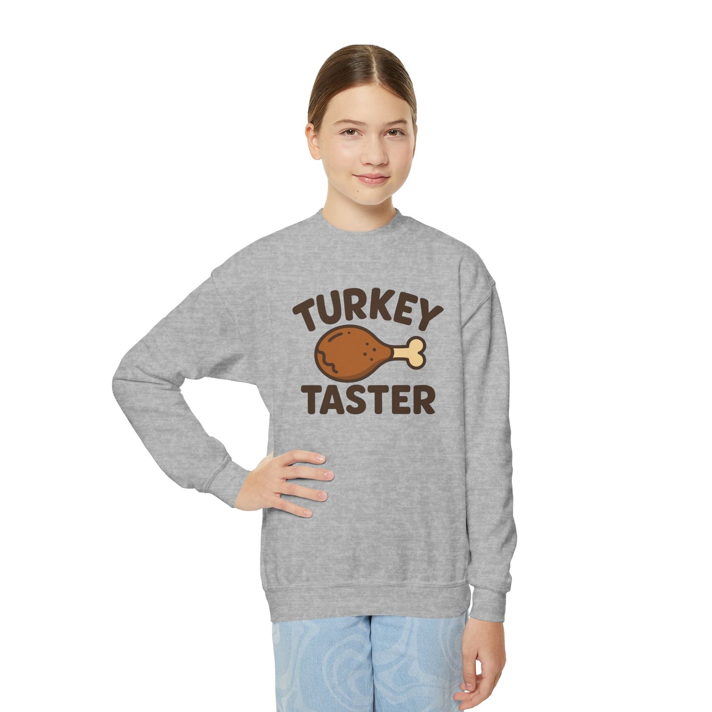 Turkey Taster Youth Crewneck Sweatshirt, Thanksgiving Gift, Kids Sweatshirt, Fall Apparel, Family Dinner Outfit, Turkey Lover Shirt