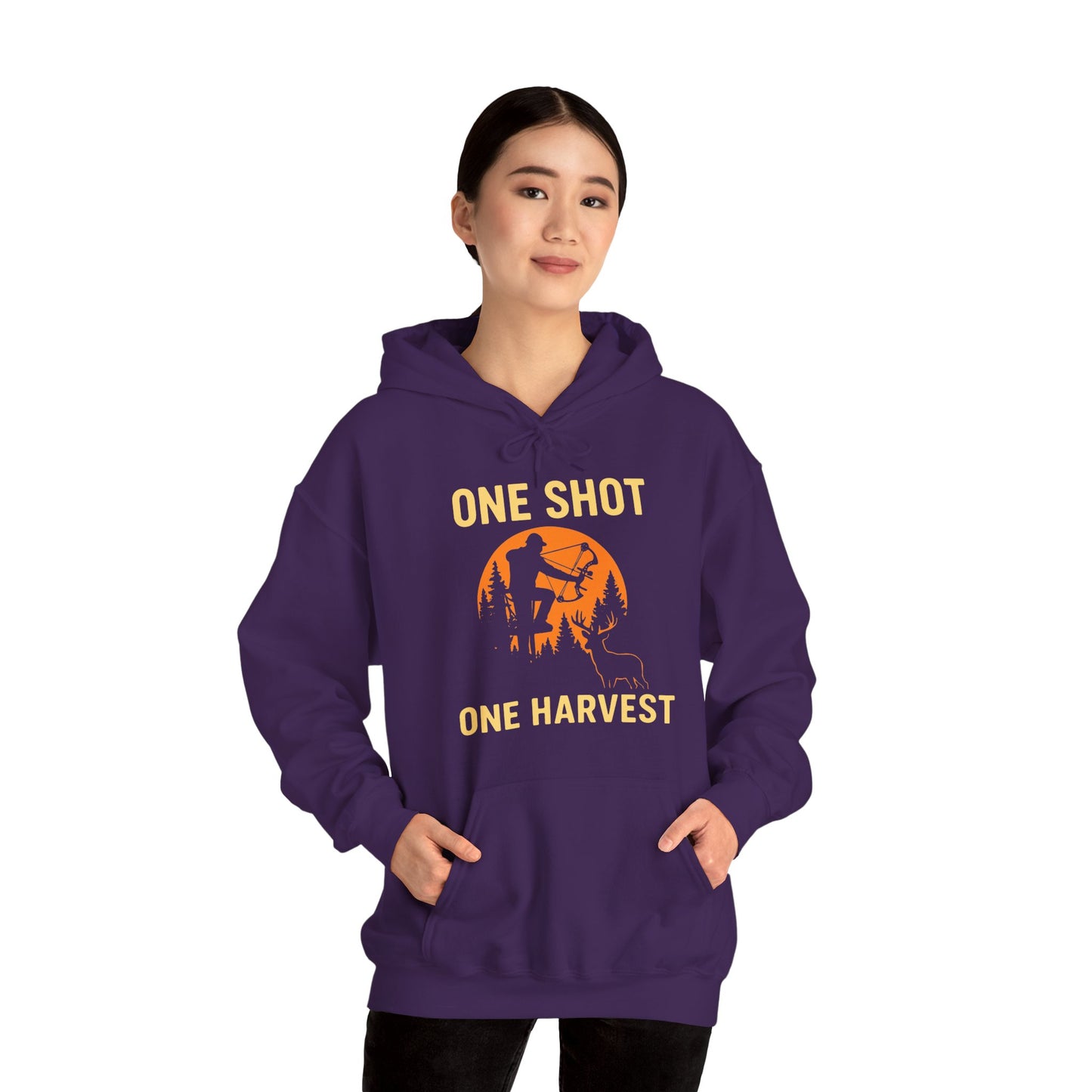 Hunting Theme Unisex Hoodie, One Shot One Harvest, Fall Apparel, Outdoor Gear, Gift for Hunters, Cozy Hoodie