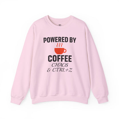 Powered By Coffee Chaos And CTRL+Z Unisex Sweatshirt | Cozy Gift for Coffee Lovers, Trendy Casual Wear, Perfect for Office Gift