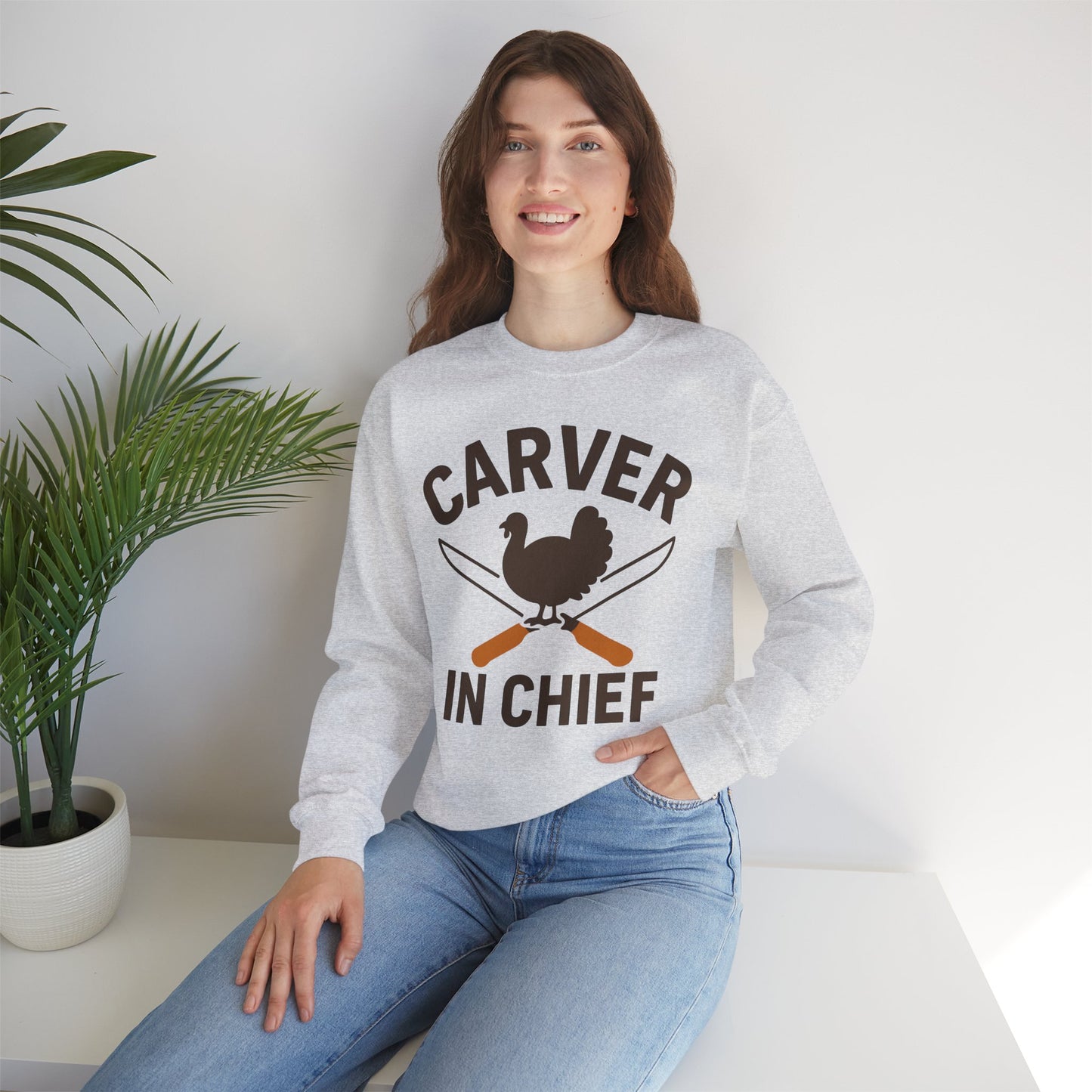 Carver In Chief Unisex Sweatshirt | Funny Thanksgiving Gift, Crewneck, Holiday Apparel, Family Gathering Outfit