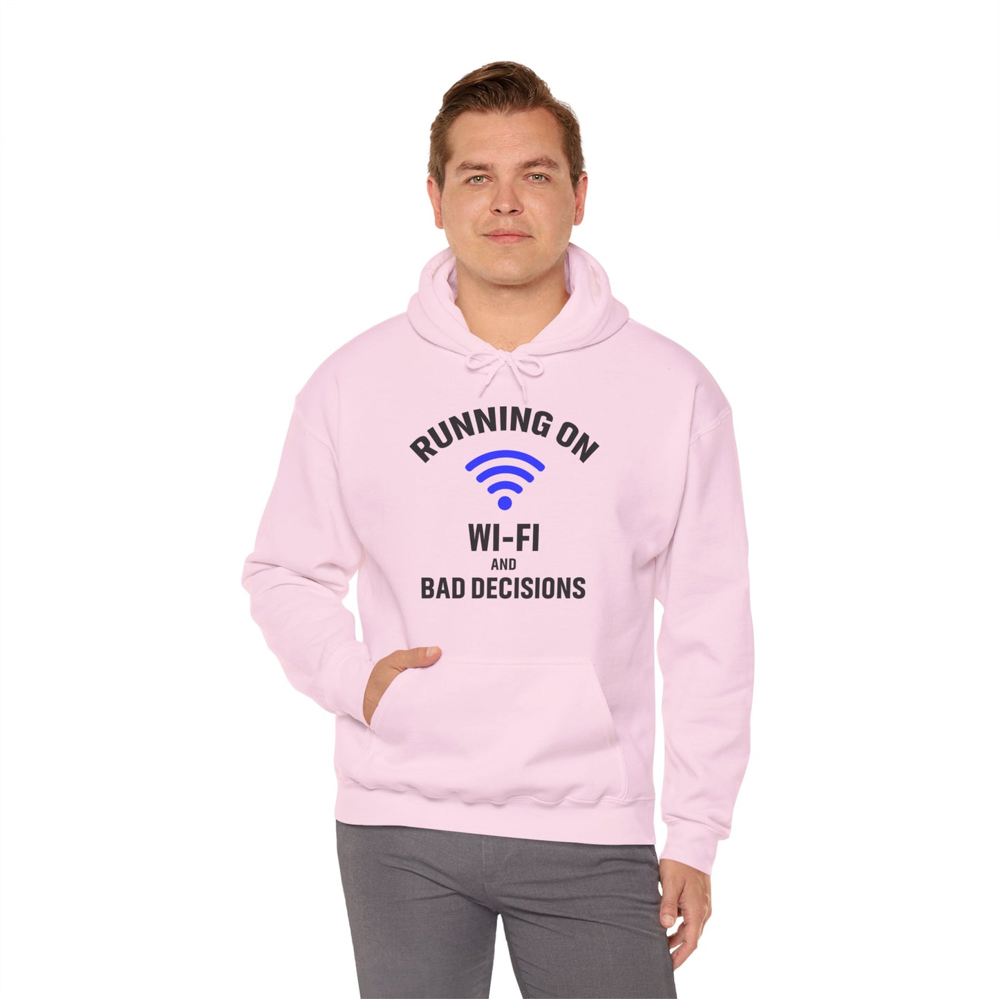 Running On Wi-Fi And Bad Decisions Unisex Hoodie | Fun Sweatshirt for Tech Lovers, Gift for College Students, Tech Humor Gift