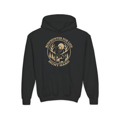 Bowhunter For Life Youth Unisex Hoodie | Perfect for Young Hunters, Outdoor Adventures, Gifts for Boys or Girls, Hunting Apparel