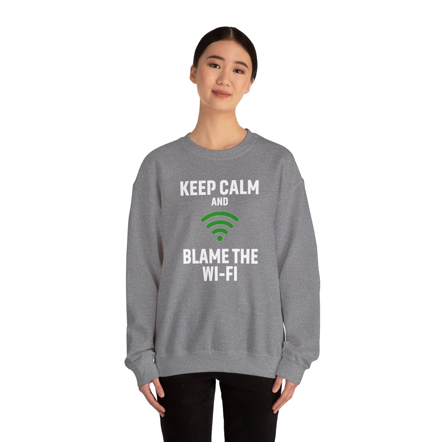 Keep Calm Blame the Wi-Fi Crewneck Sweatshirt | Funny Sweatshirt, Gift for Tech Lovers, Cozy Sweater for Home, Office Gift
