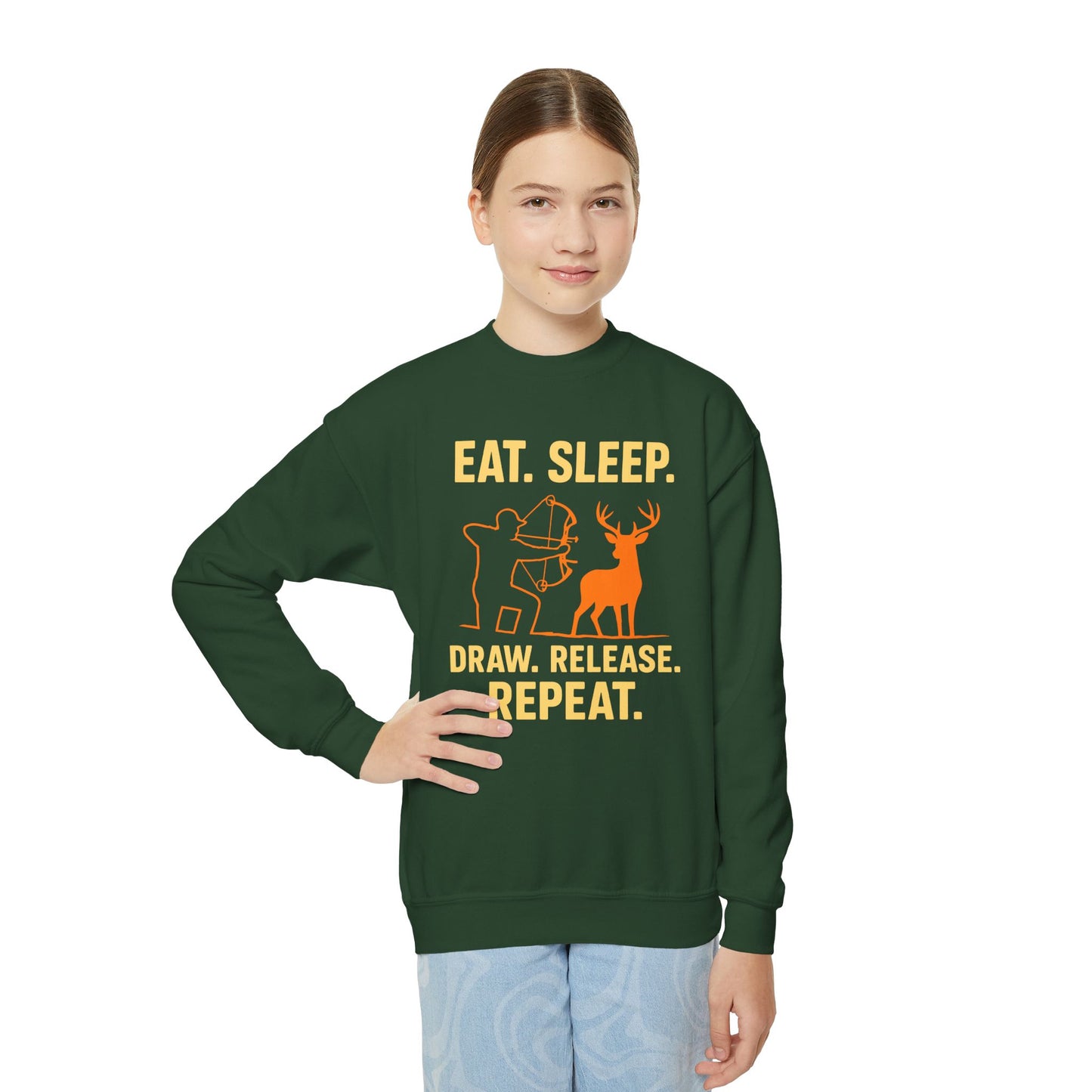 Eat Sleep Draw Release Repeat Youth Unisex Sweatshirt | Cute Hunter Sweatshirt, Gift for Nature Lovers, Outdoor Adventure Apparel