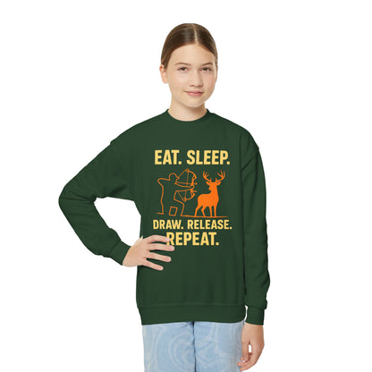 Eat Sleep Draw Release Repeat Youth Unisex Sweatshirt | Cute Hunter Sweatshirt, Gift for Nature Lovers, Outdoor Adventure Apparel