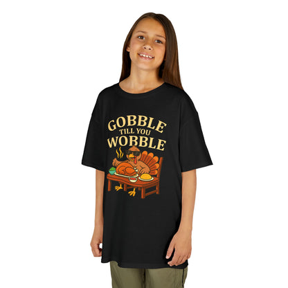 Gobble Till You Wobble Youth Unisex T-Shirt | Funny Thanksgiving Shirt, Family Gathering Apparel, Gifts for Kids