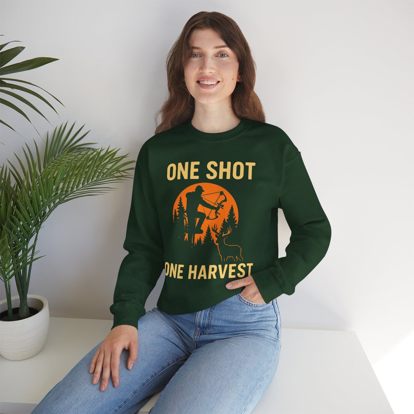 Hunting Crewneck Sweatshirt, One Shot One Harvest Sweatshirt, Gift for Hunters, Outdoor Apparel, Fall Outfit, Harvest Season Sweatshirt