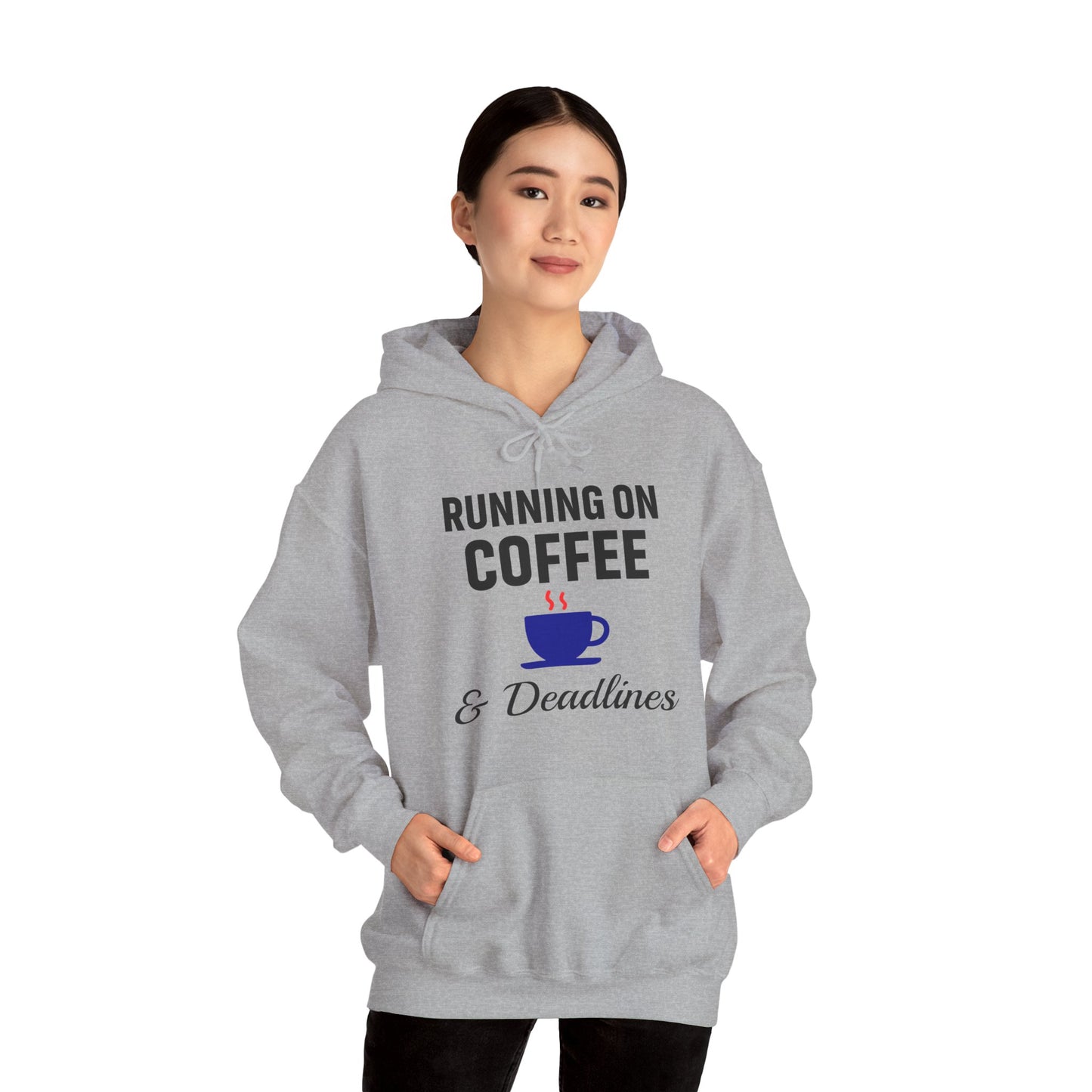 Running On Coffee And Deadlines Unisex Hoodie | Funny Work Apparel, Office Gift, Daily Coffee Humor