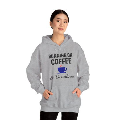 Running On Coffee And Deadlines Unisex Hoodie | Funny Work Apparel, Office Gift, Daily Coffee Humor