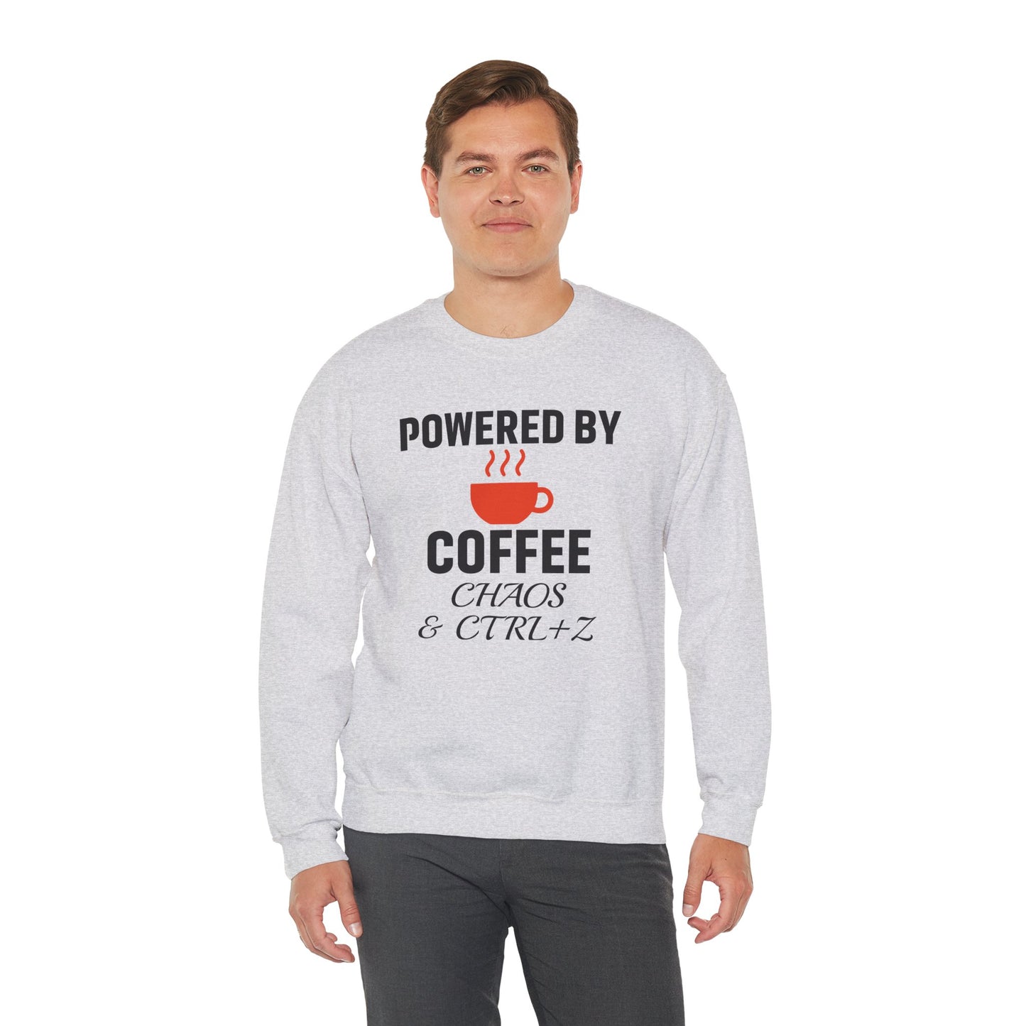 Powered By Coffee Chaos And CTRL+Z Unisex Sweatshirt | Cozy Gift for Coffee Lovers, Trendy Casual Wear, Perfect for Office Gift