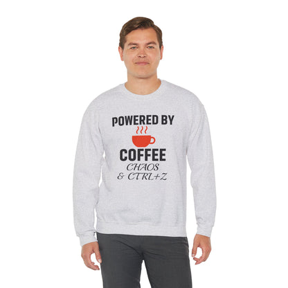 Powered By Coffee Chaos And CTRL+Z Unisex Sweatshirt | Cozy Gift for Coffee Lovers, Trendy Casual Wear, Perfect for Office Gift