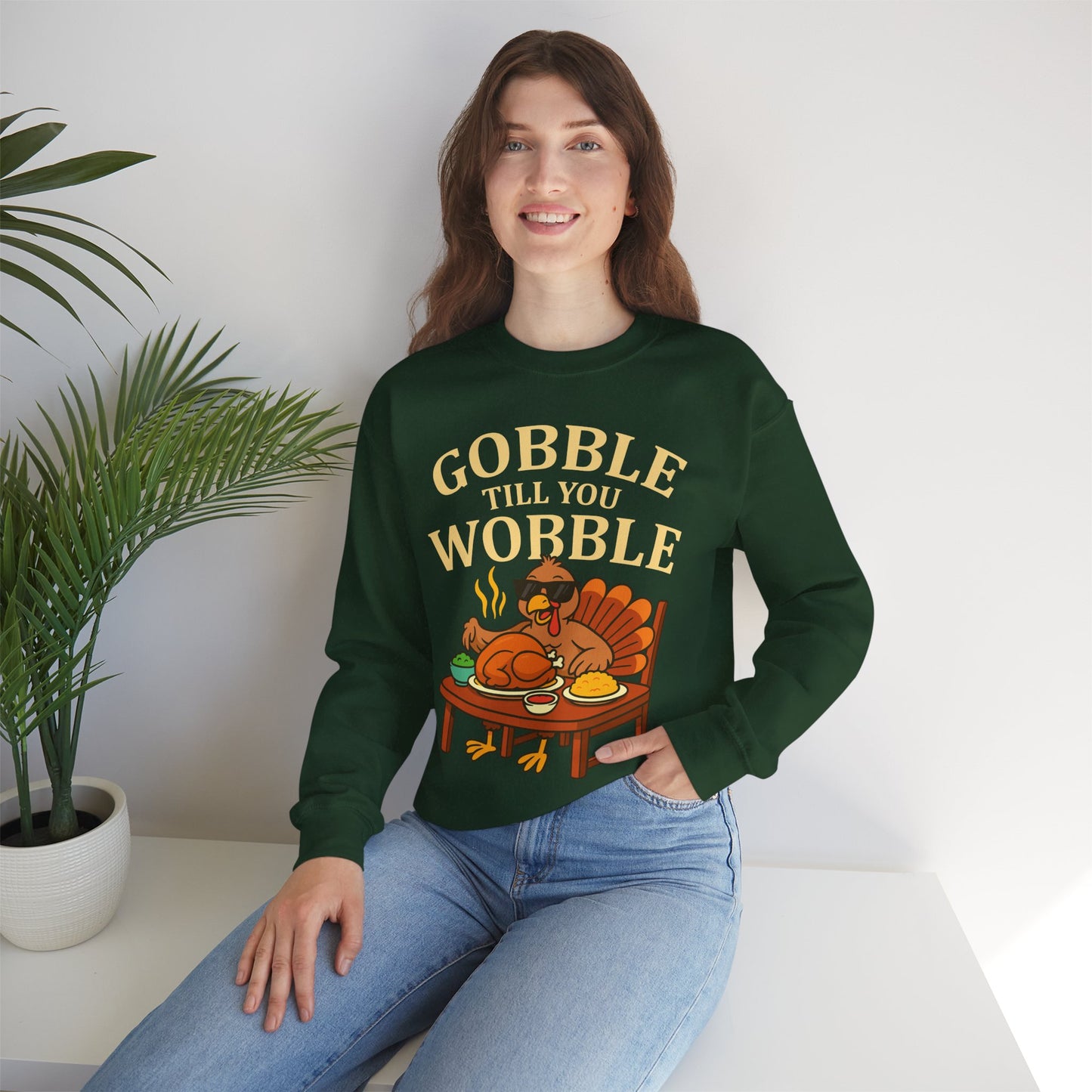 Gobble Till You Wobble Unisex Sweatshirt | Thanksgiving Crewneck, Funny Fall Apparel, Cozy Holiday Gift, Turkey Lover Sweater