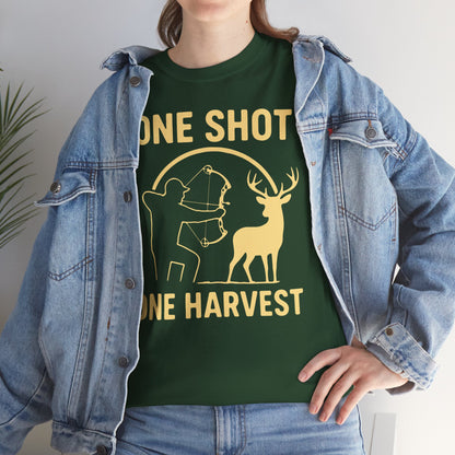 Hunting Enthusiast Tee, One Shot One Harvest T-Shirt, Gift for Hunters, Outdoor Adventure Wear, Casual Nature Lover Apparel