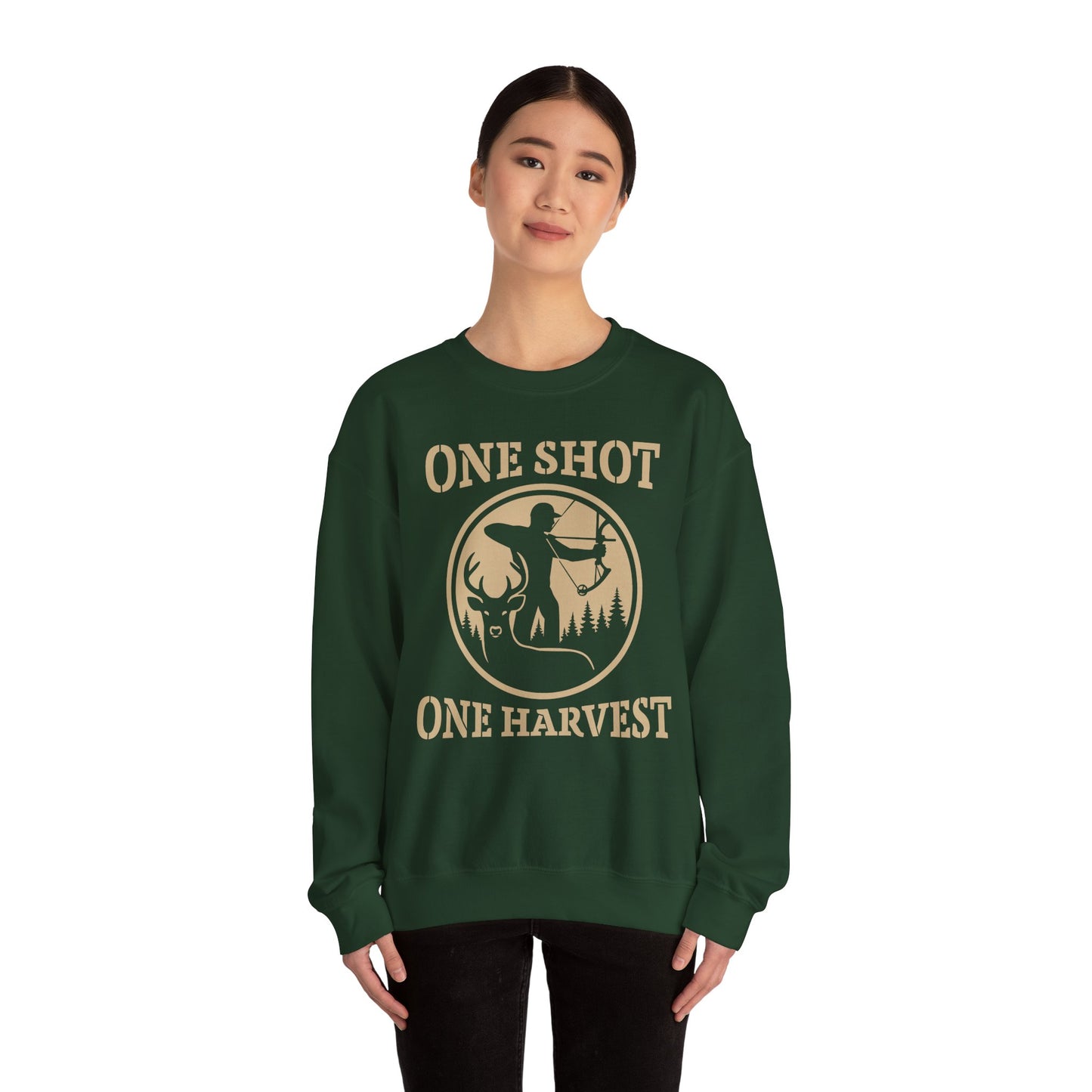 Rustic Hunter's Sweatshirt | One Shot One Harvest | Cozy Crewneck for Outdoor Lovers, Gift for Hunters, Fall Apparel, Nature Lover's Gift