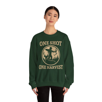 Rustic Hunter's Sweatshirt | One Shot One Harvest | Cozy Crewneck for Outdoor Lovers, Gift for Hunters, Fall Apparel, Nature Lover's Gift