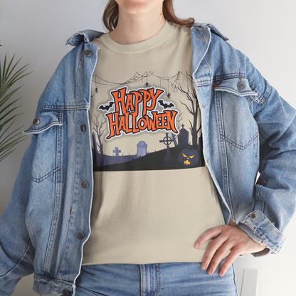 Happy Halloween Unisex Heavy Cotton Tee, Spooky T-Shirt, Halloween Apparel, Gifts for Halloween Lovers, Trick or Treat Shirt