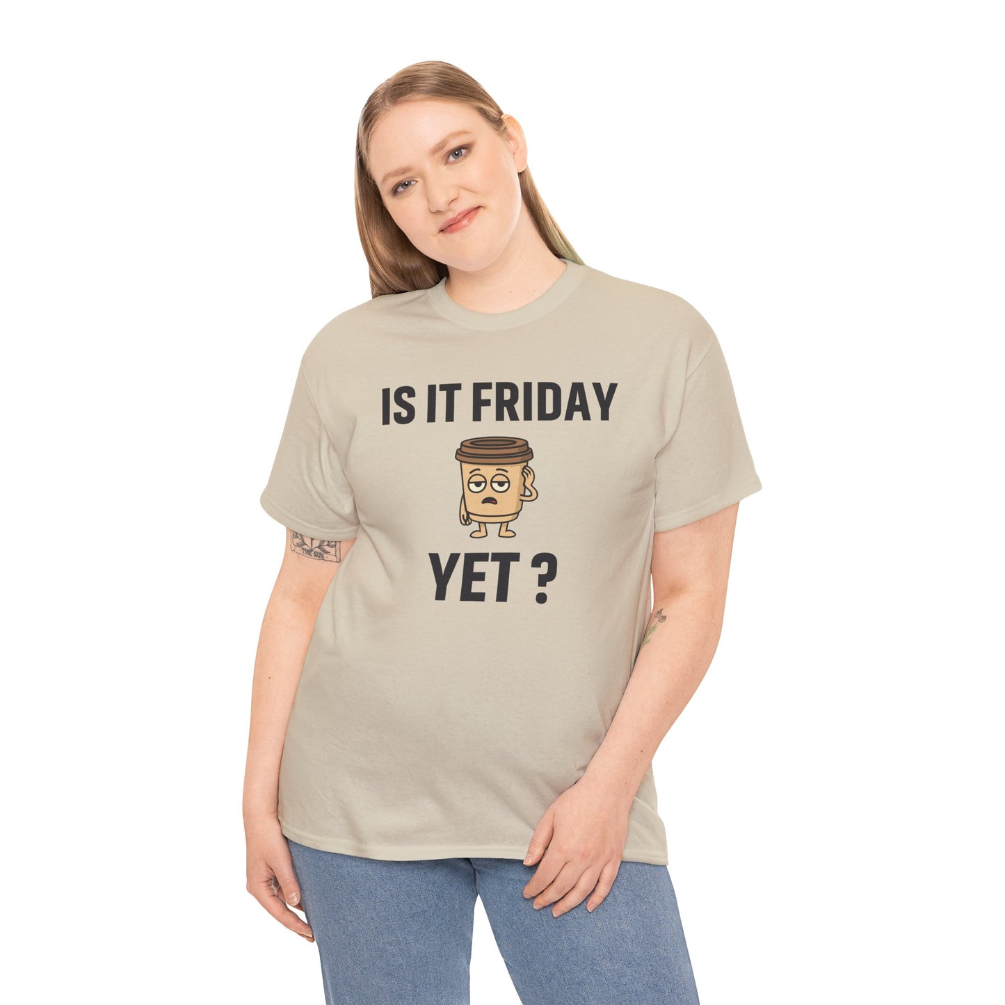 Coffee Cup Guy Is It Friday Yet? Unisex T-Shirt | Office Jokes, Humorous Work Wear, Great for Coworker Gifts