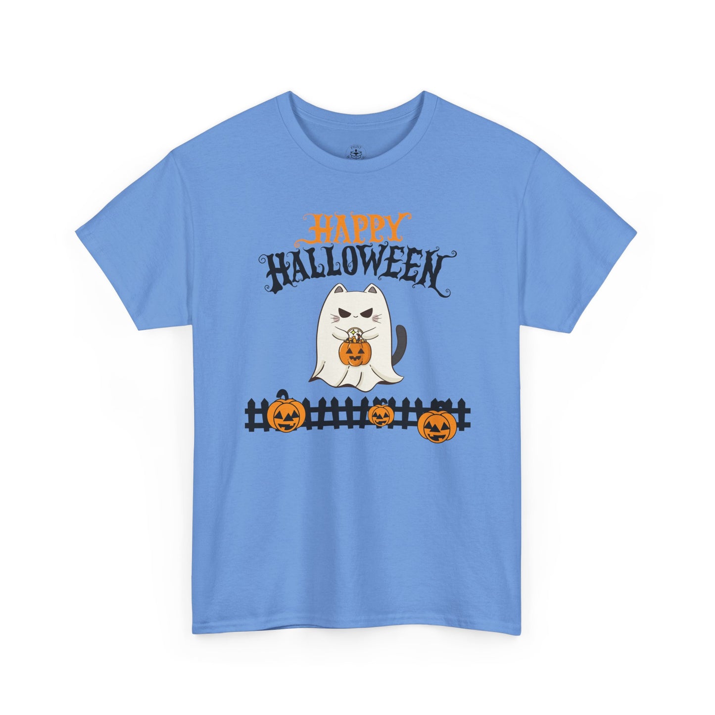 Halloween Cat Heavy Cotton Tee, Unisex, Spooky Fall Apparel, Cat Lover Shirt