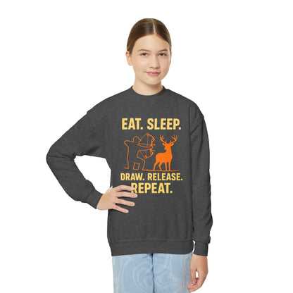 Eat Sleep Draw Release Repeat Youth Unisex Sweatshirt | Cute Hunter Sweatshirt, Gift for Nature Lovers, Outdoor Adventure Apparel