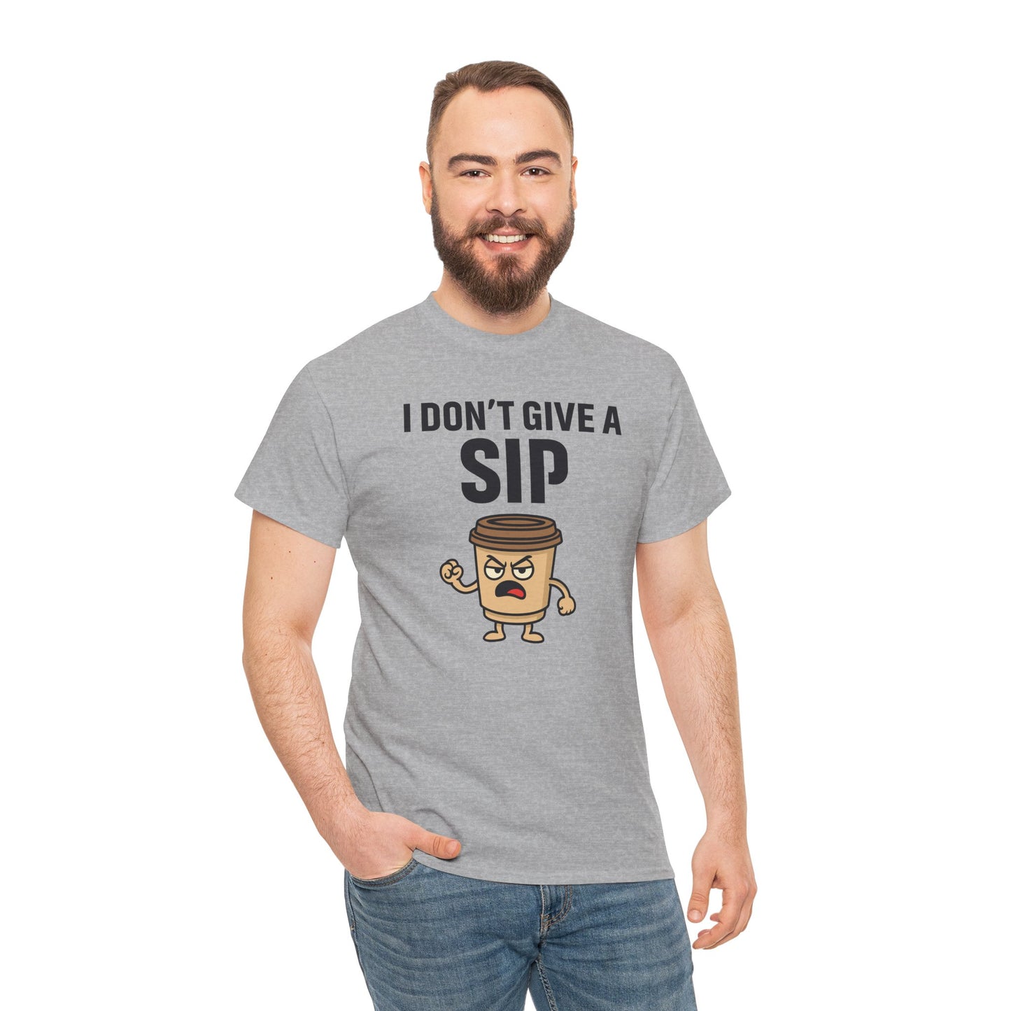 Coffee Cup Guy I Don't Give a Sip Unisex T-Shirt | Gift for Coffee Lovers, Humorous T-Shirt, Casual Office Wear