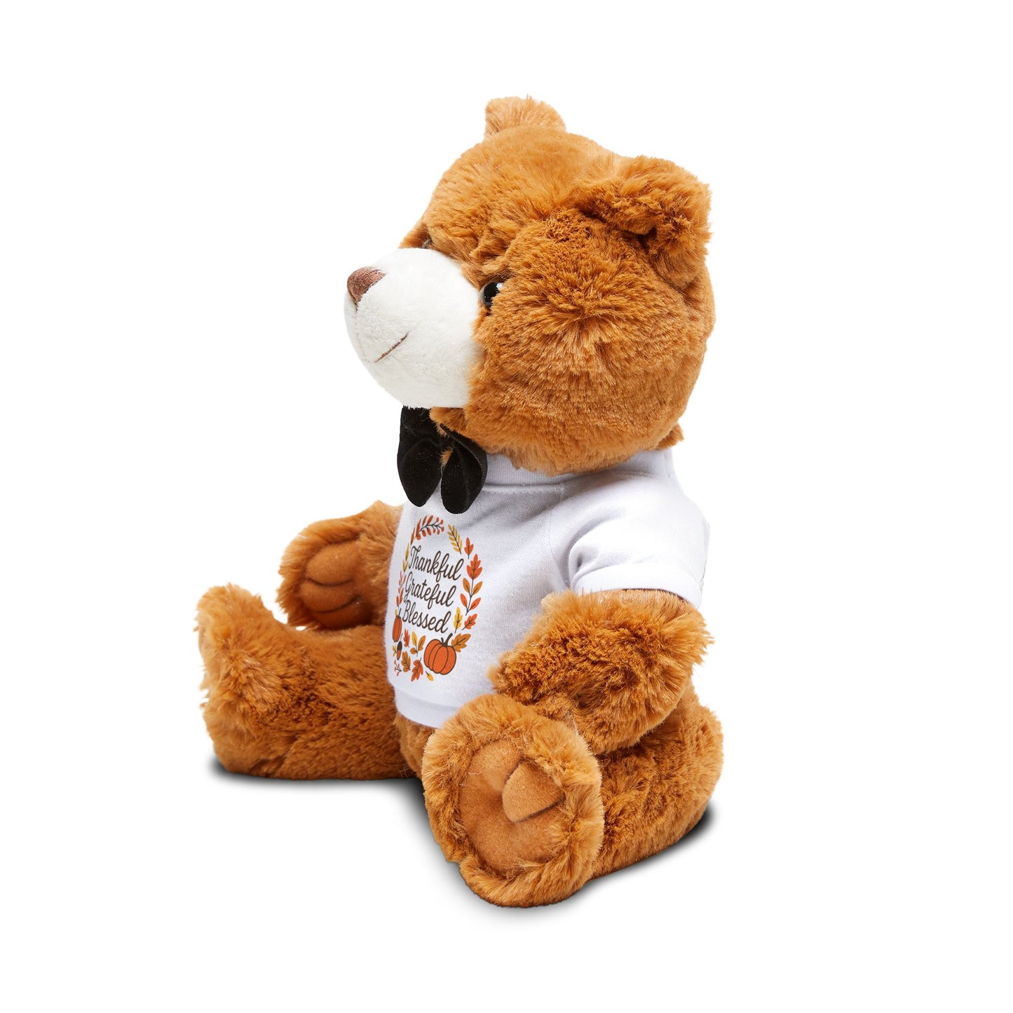Thankful Grateful Blessed Teddy Bear Gift | Cute Plush Toy with Custom T-Shirt, Thanksgiving Gift, Cozy Home Decor