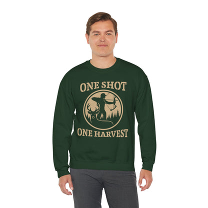 Rustic Hunter's Sweatshirt | One Shot One Harvest | Cozy Crewneck for Outdoor Lovers, Gift for Hunters, Fall Apparel, Nature Lover's Gift